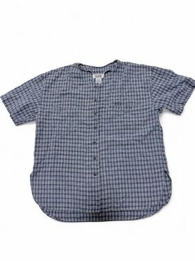 Casual Blue Plaid Short-Sleeve Button Front Shirt